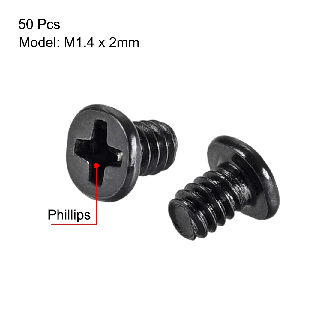 50pcs M1.4x2mm Phillips Screw Fastener Black Screw Head for Laptop PC TV Fan Switch