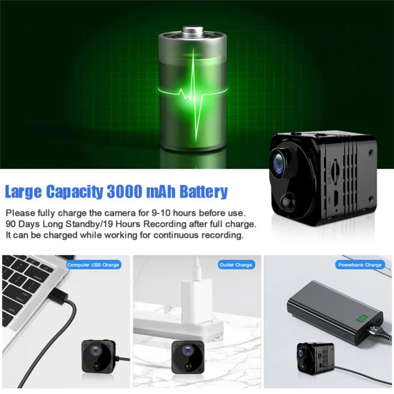 4K Mini WiFi Nanny Camera Long Standby Built-in Battery Motion Detection Alarm Surveillance Camera(B) XY