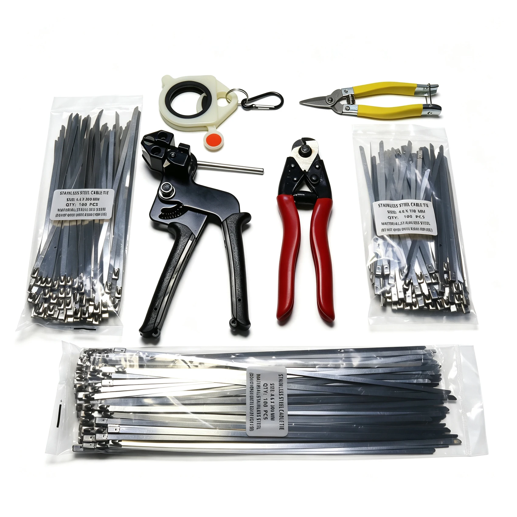 Cable tie Tool set stainless steel zip ties, zip ties, binding pliers, steel wire cutters, pruning shears, zip ties, storage