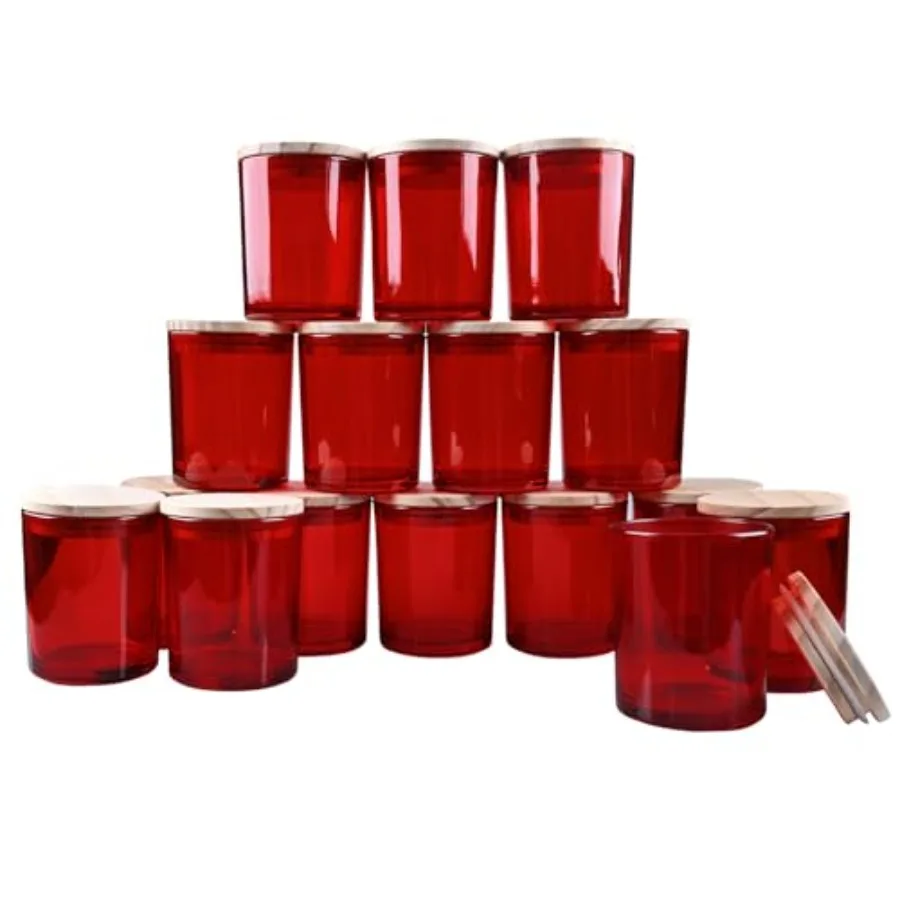 

Thick Candle Jars for Making Candles 16 Pcs 7 OZ Empty Jars with Wood Lids for Candle Making Sample Container Red