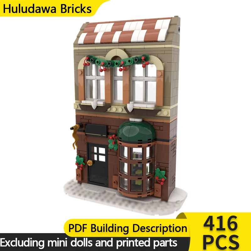 

City Street View Model MOC Building Bricks Winter Vintage Bookstore Modular Technology Children Holiday Gifts Assemble Toys Suit