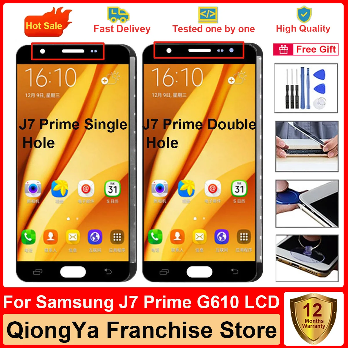 Testado 5.5 ''AMOLED g610 Display Para Samsung Galaxy J7 Prime 2016 G610 SM-G610M G610F LCD com tela de toque digitador assembléia