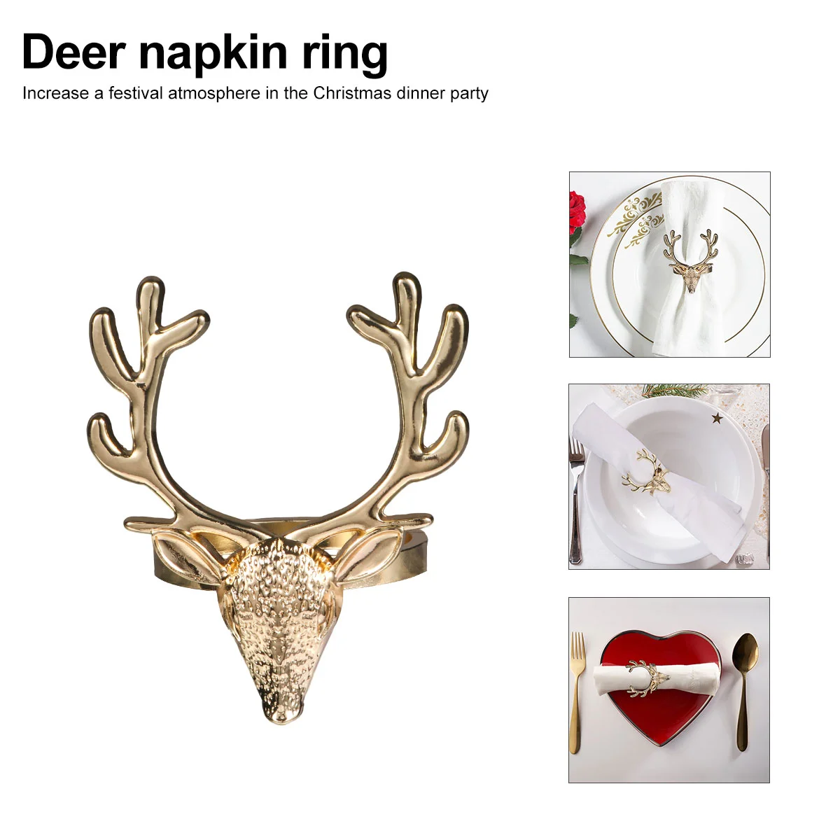 4 Pcs Xmas Napkin Ring Christmas Deer Head Buckle Halloween Decorations Indoor Rings Alloy