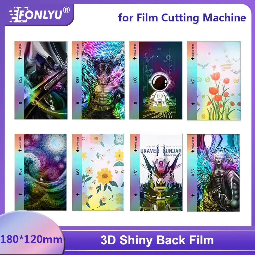 FONLYU 50pcs 3D Shiny Embossed Back Film Cutting Machine Mobile Phone Screen Protector Cutter Plotter For Devia Rockspace Tuoli