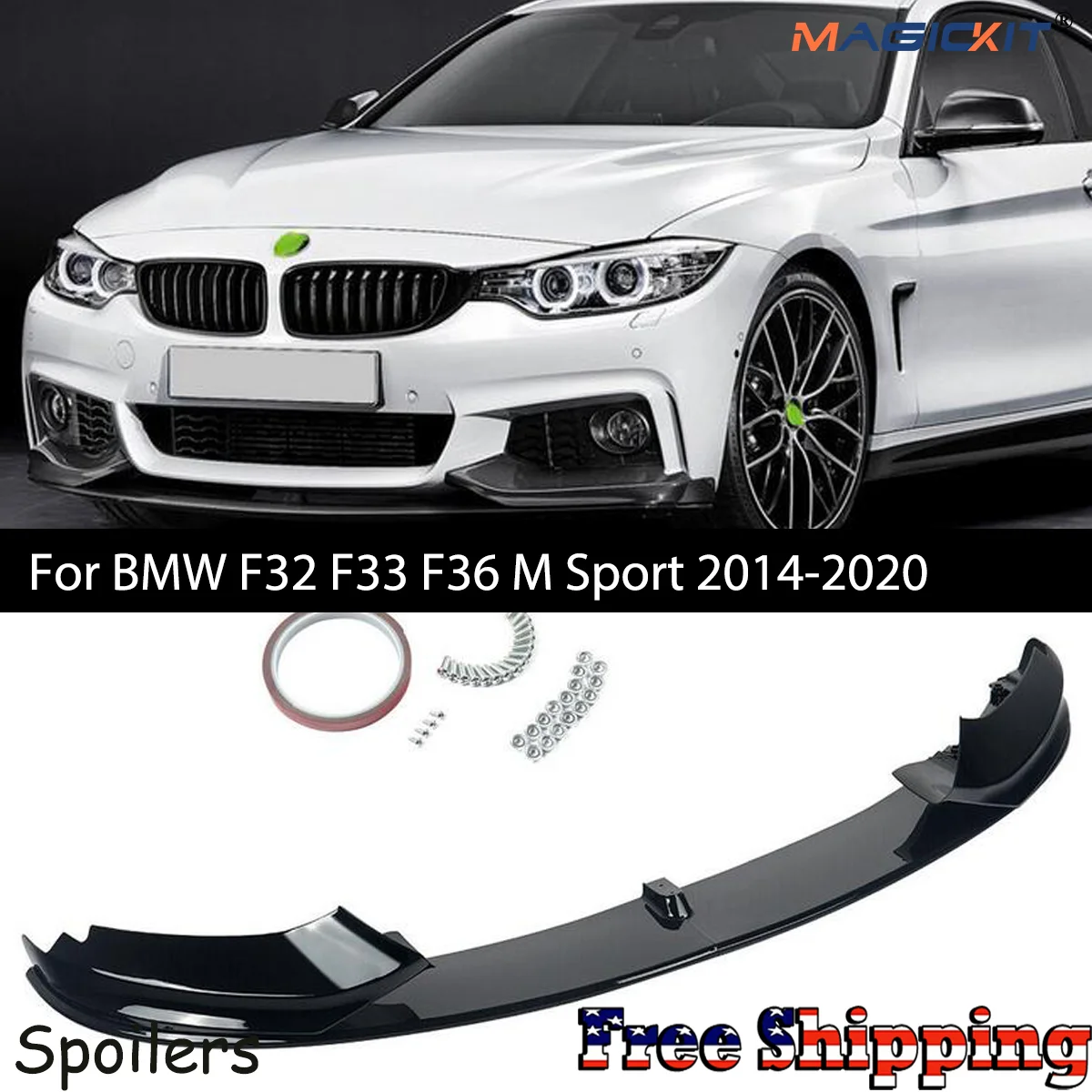 

MAGICKIT Front Bumper Splitter Lip Gloss Black For BMW F32 F33 F36 M Sport 2014-2020 Performance Gloss Black ABS CAR Accessories