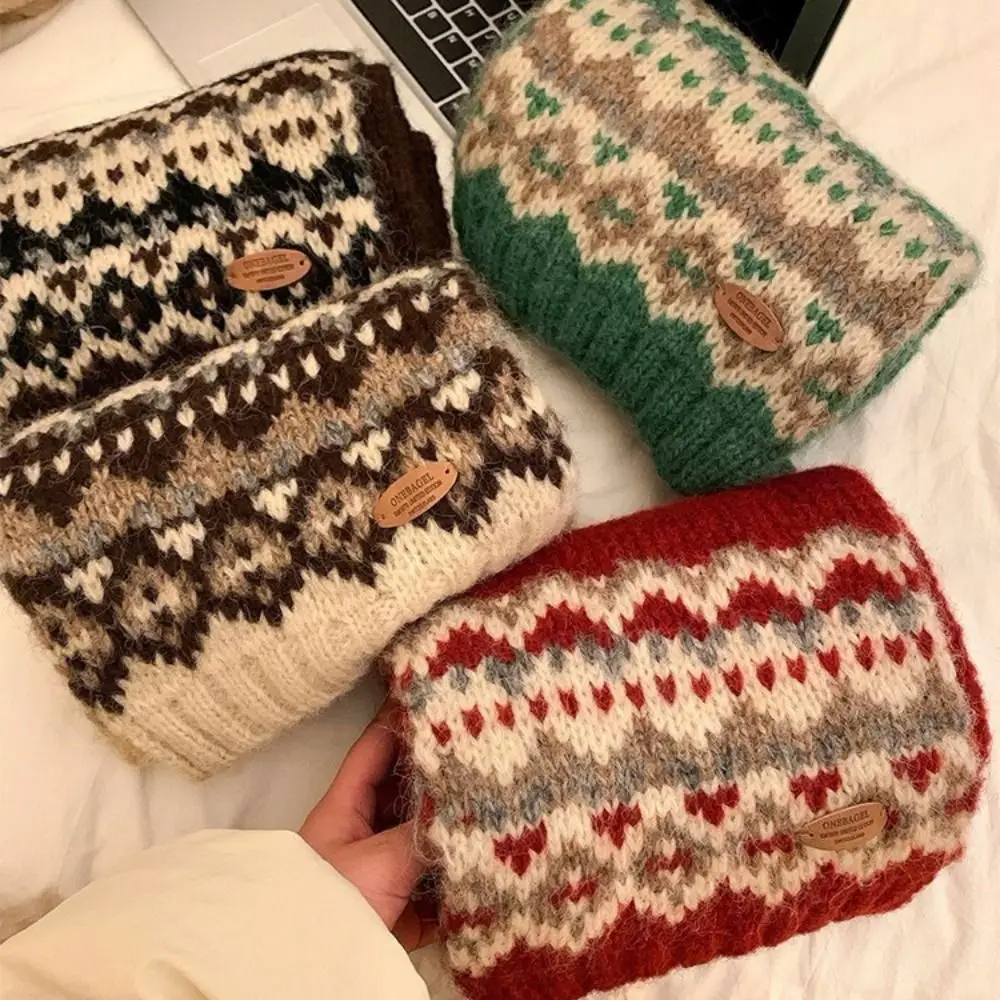 

Простой шерстяной жаккардовый вязаный шарф, утолщенный зимний кашемировый шарф в корейском стиле, теплая шаль в стиле Fair Isle для женщин/мужчин