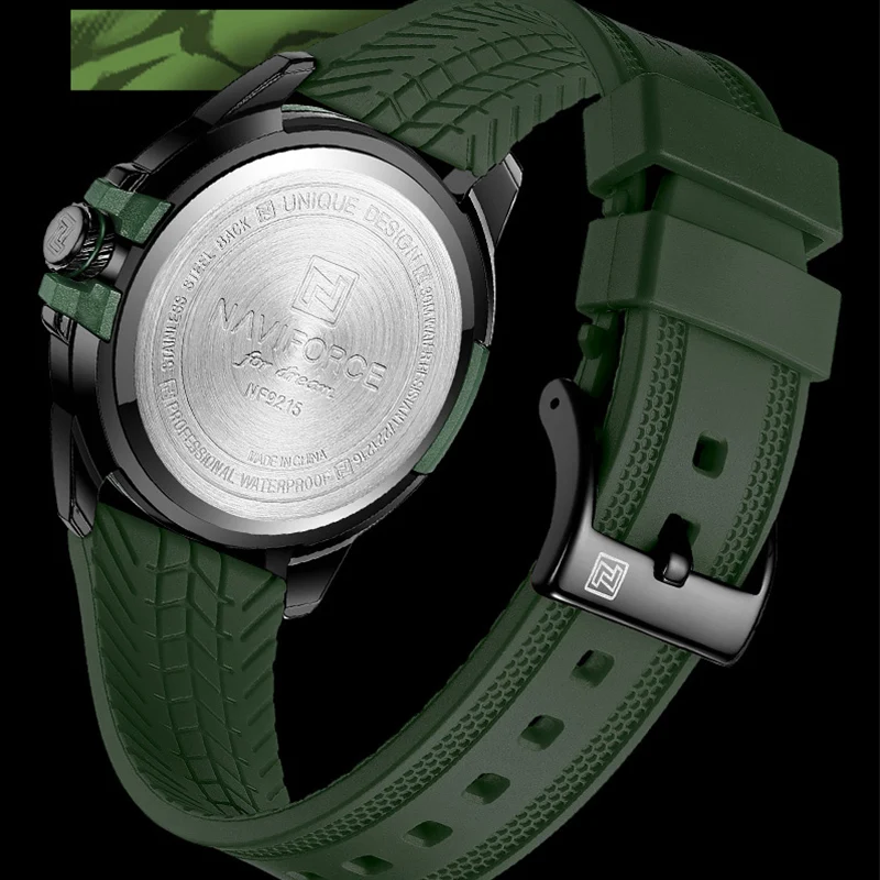 NAVIFORCE-Relógio de quartzo impermeável masculino, pulseira de silicone, relógios de pulso clássicos masculinos, data automática, relógio,
