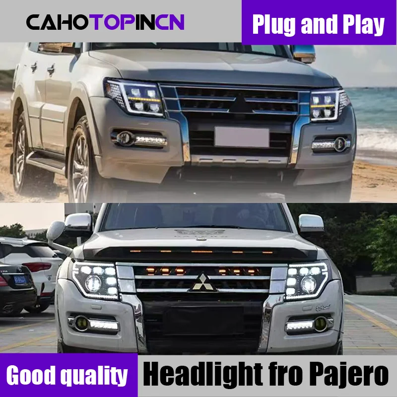 

2PCS Car LED Front Headlight For Mitsubishi Pajero V93 V97 Head Lamp Styling Luxury With Dynamic Turn Signal Lens Automotive