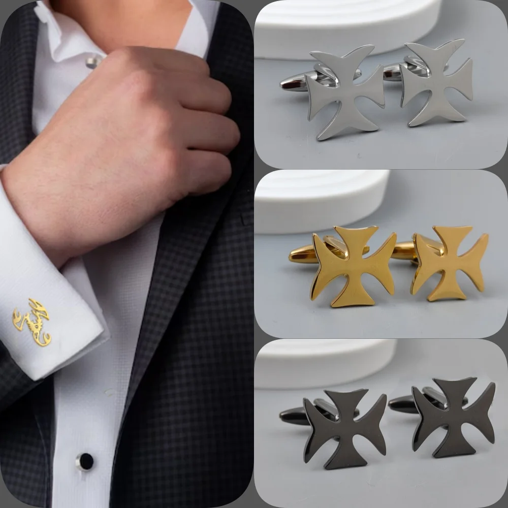 

Creative cross cufflinks, men's shirt cuff accessories, silver and black gold-plated suit wedding matching