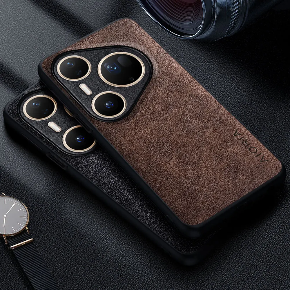 Premium-Leder-Handyhülle für Huawei Pura 80 Pro Ultra Retro Business, einfarbig