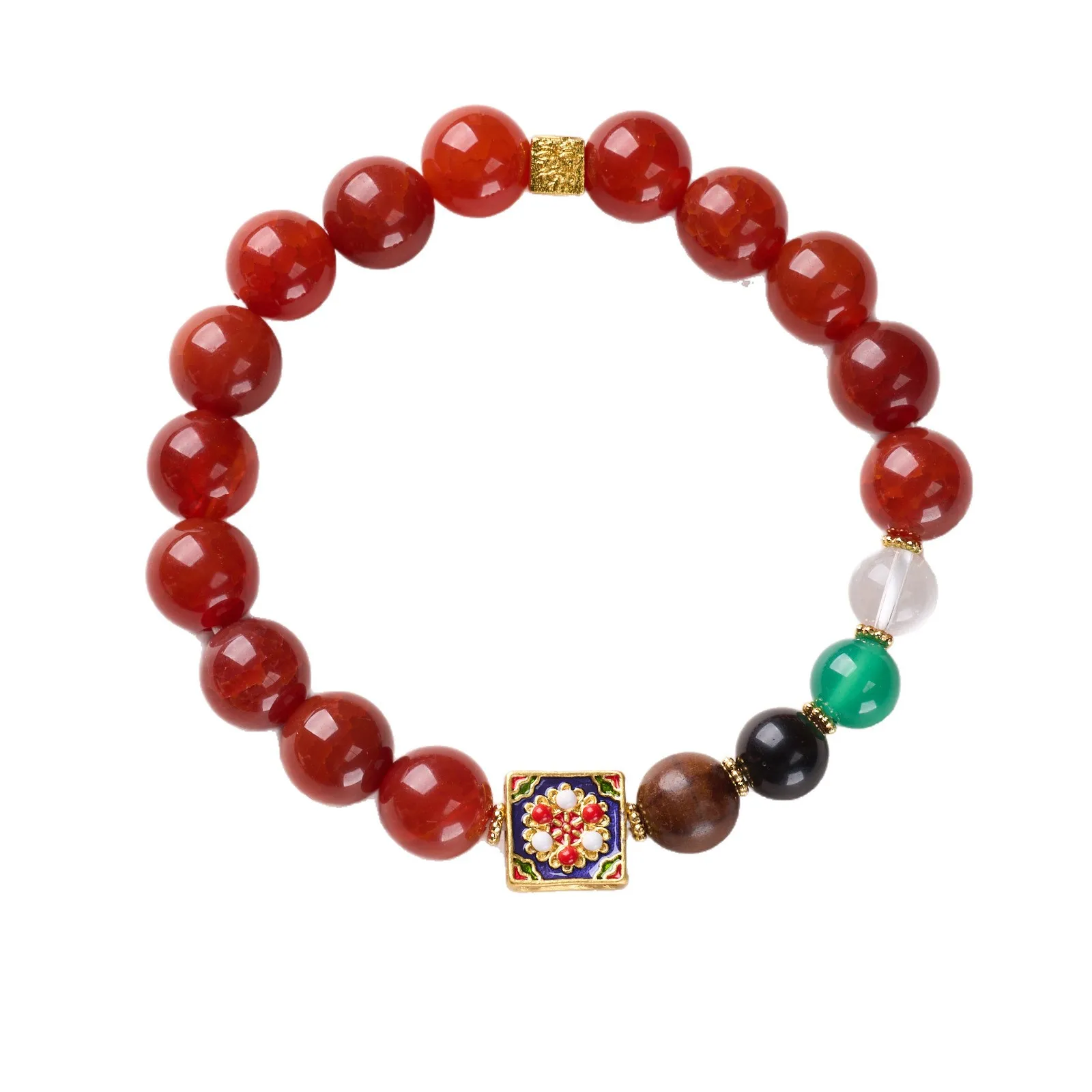 

Dragon Scale Agate Liudao Wood Zajilam Bracelet Enamel Fortune Square Beads Buddhist Prayer Beads Bracelet for Women Gifts