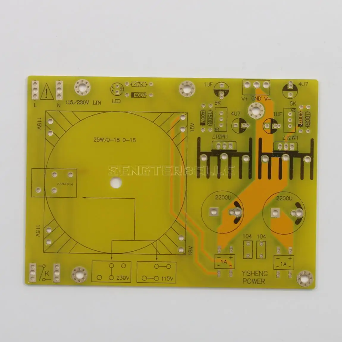 LM317 gereguleerde voedingskaart PCB kan worden geïnstalleerd met een Talema-transformator