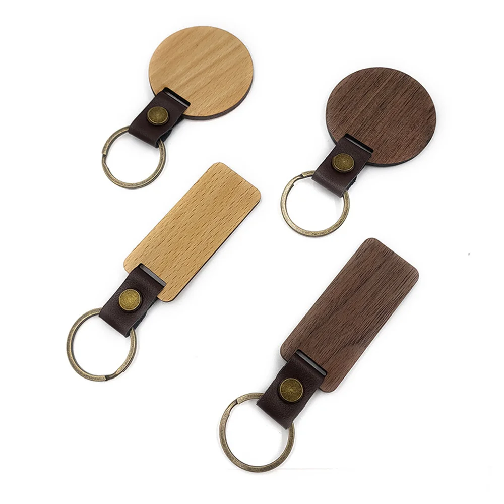 10pcs Wood Engraving Blanks Rectangle Blank Wooden Key Chain Unfinished Keychains Diy Pendant With Keyrings For Laser Engraver