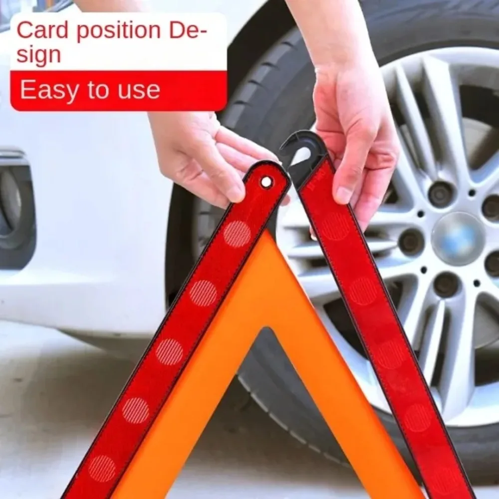 Car Triangle Red Reflective Tripod Foldable Frame Road Safety Hazard Stop Sign Car Accessories for Auto Emergency Breakdown