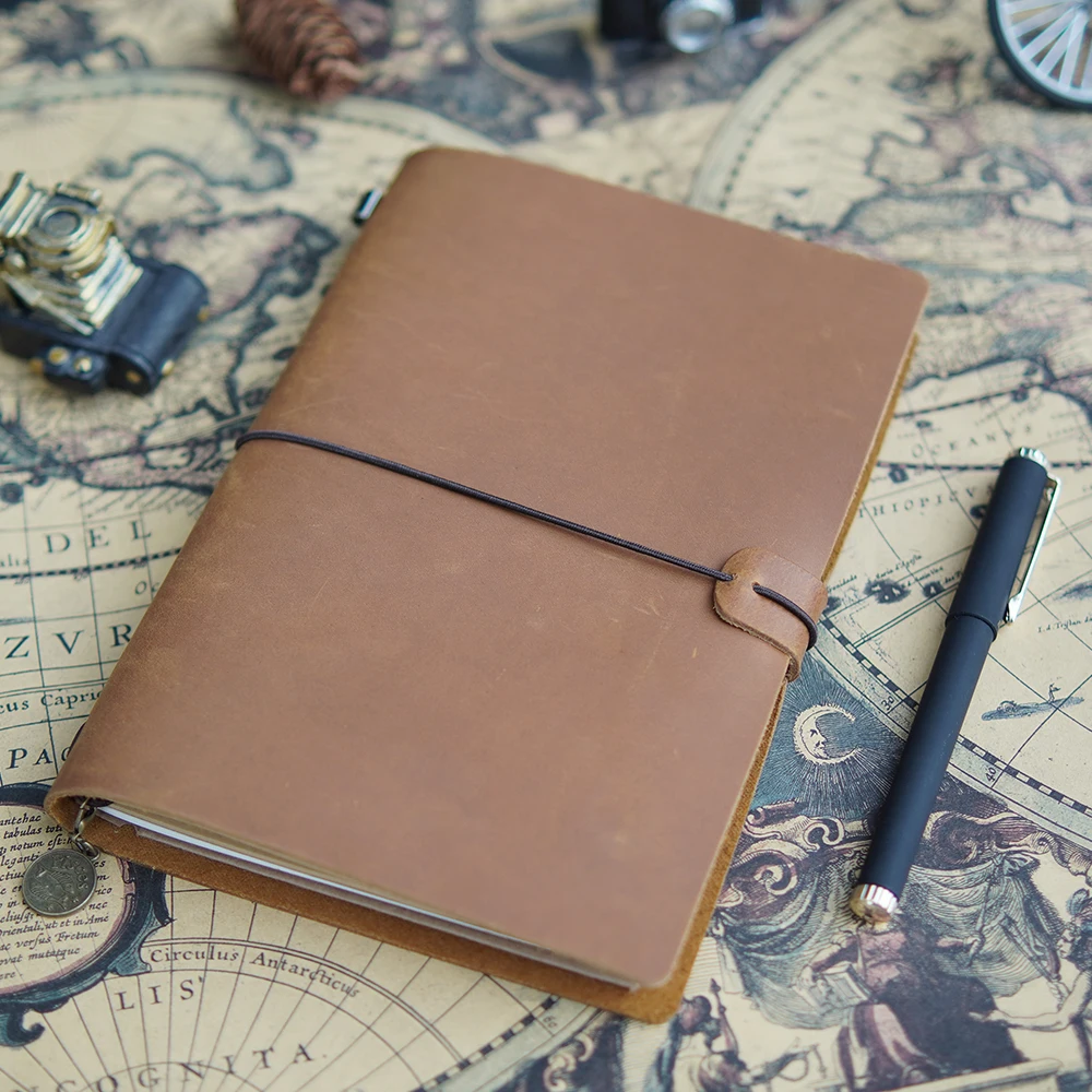 1 Stück handgefertigtes Notizbuch aus echtem Leder – Vintage-Skizzenbuch aus Rindsleder für Reisende und Künstler – Detail 24