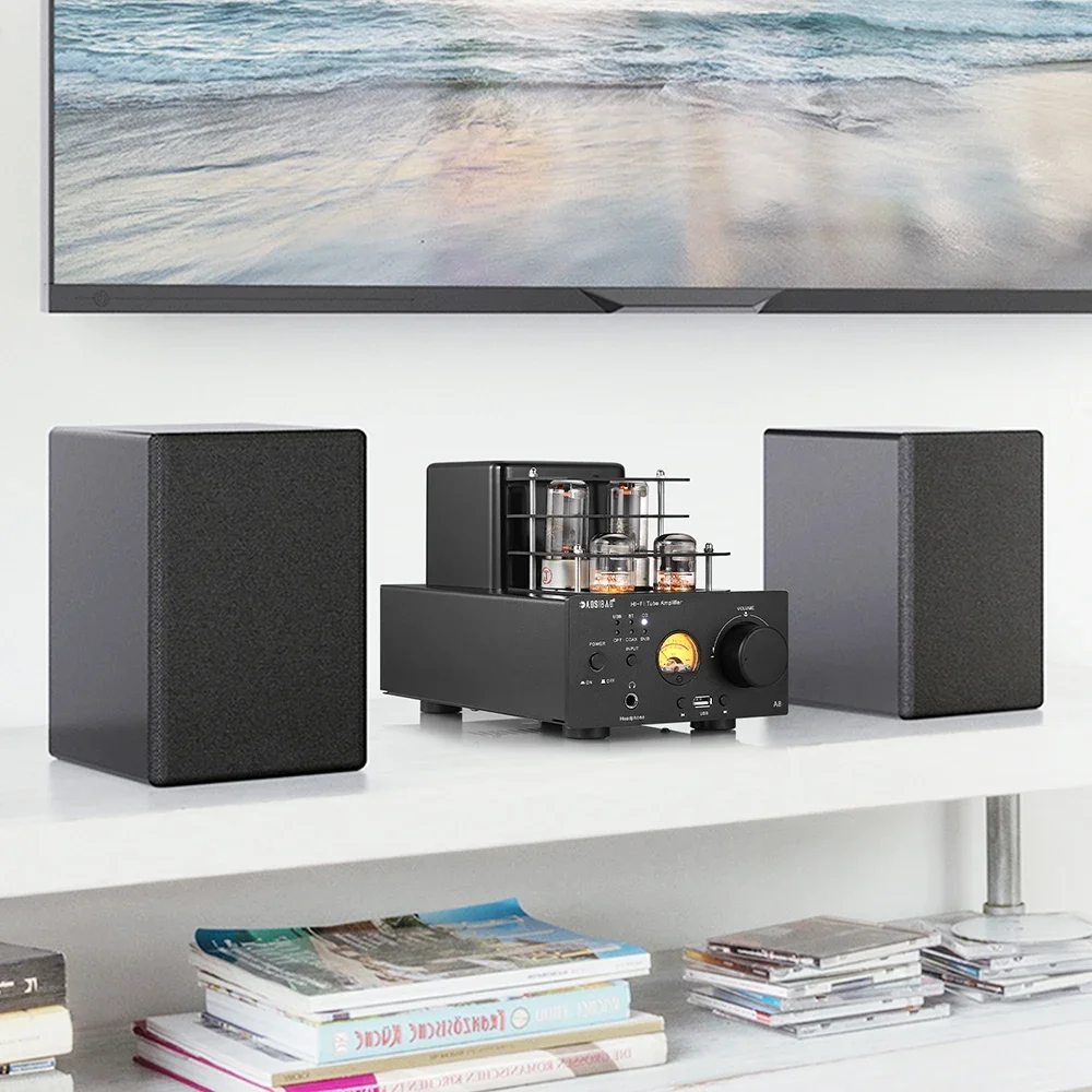 HIFI wzmacniacz lampowy Bluetooth 5.0 USB odtwarzanie 80W * 2 wysokiej mocy wzmacniacz Audio 2.1 kanał cyfrowy koncentryczny światłowód wejście