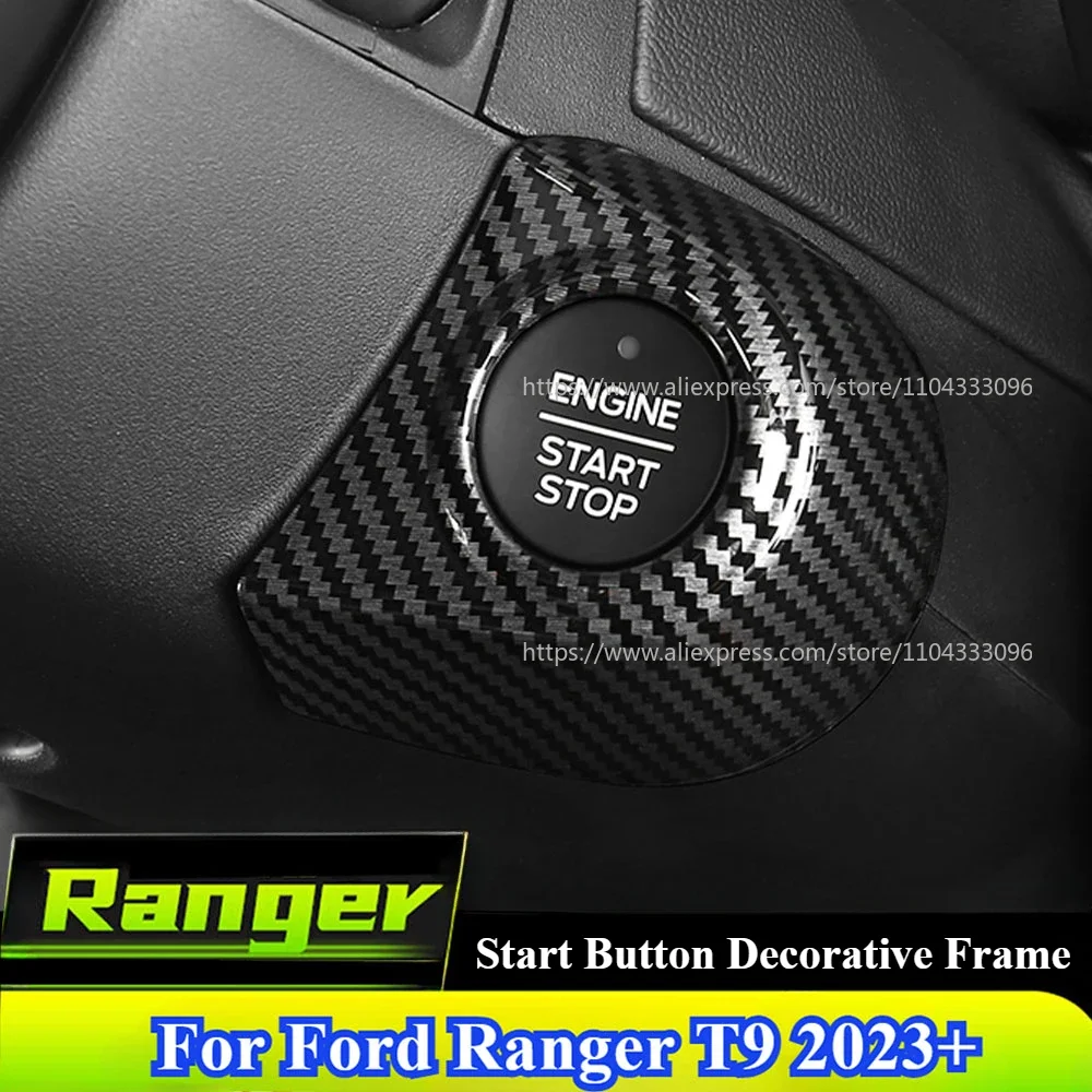 

For Ford Ranger Wildtrak T9 2023 2024+ Car Engine One-click Start Stop Button Panel Frame Carbon Fiber Pattern Sticker