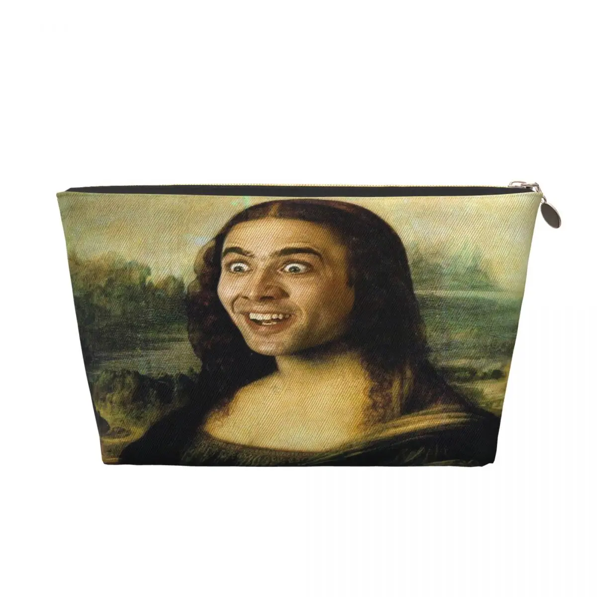 Custom Travel Nicolas Cage Mona Lisa Funny Meme Toiletry Bag Makeup Cosmetic Organizer for Women Beauty Storage Dopp Kit Case