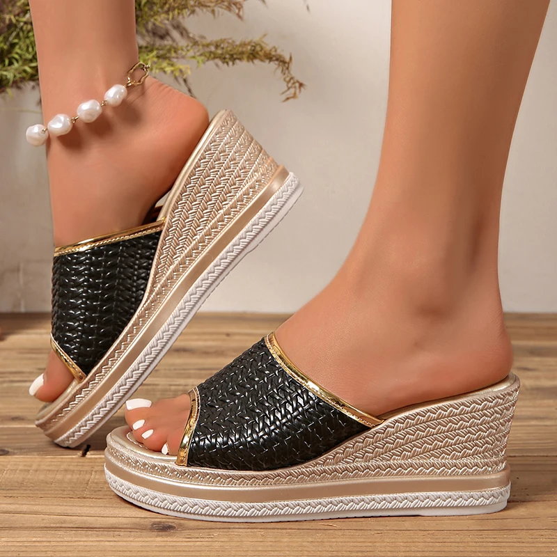 

Women Slippers Fashion Wedge Platform Sandals High Quality Leather Thick Sole Sandals Light Pu Leather Slippers Sandalias Mujer