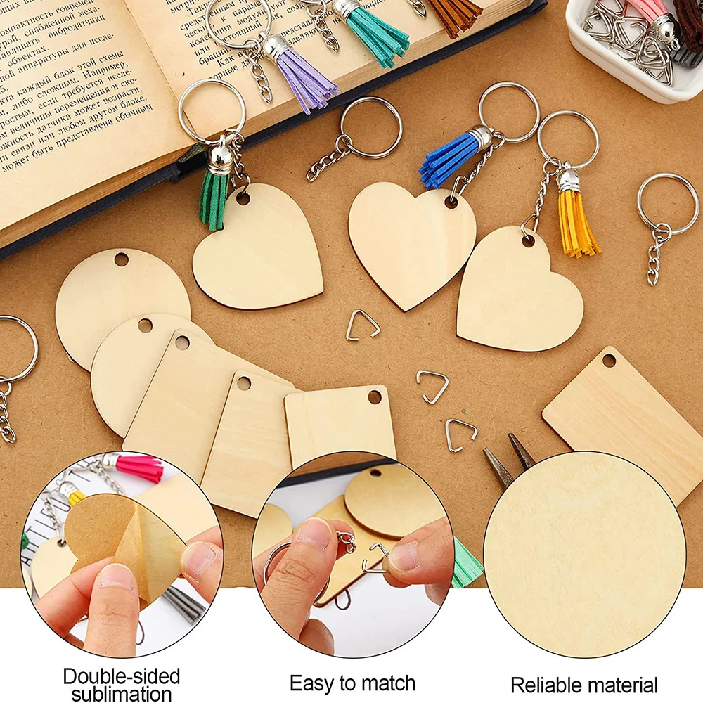 96PCS Unfinished Wooden Keychains for DIY Crafting