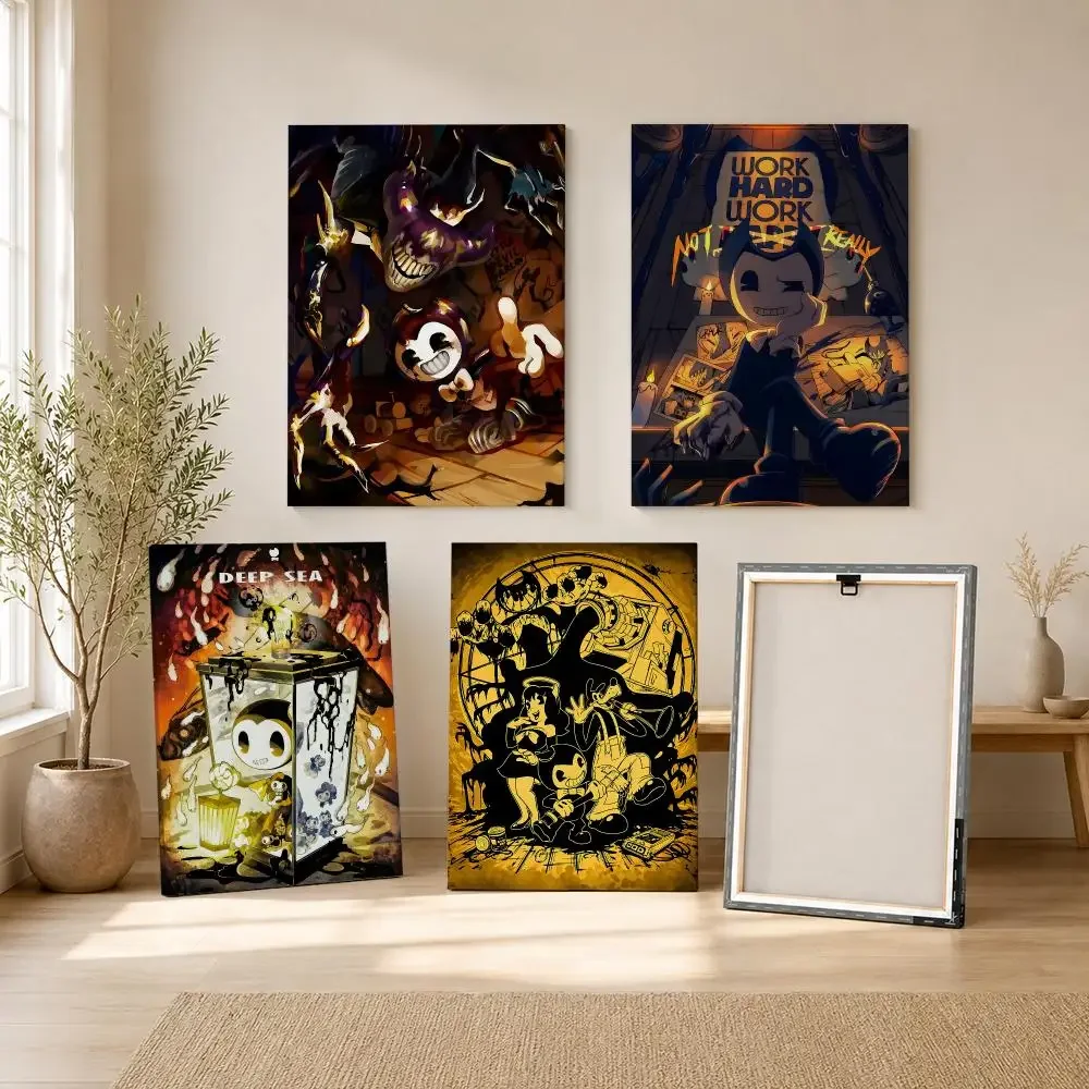 Horror Game B-Bendy The I-Ink Machine Framed Wall Painting Framed Canvas Wall Art Print | Modern Poster | Home Hallway Decor