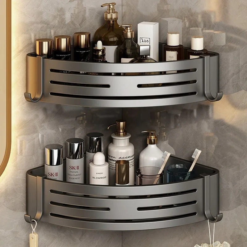 

Угловая душевая кабина без дрели, настенная треугольная корзина, бронзово-серый цвет для ванной комнаты, клейкое крепление, дренажное мыло для шампуня