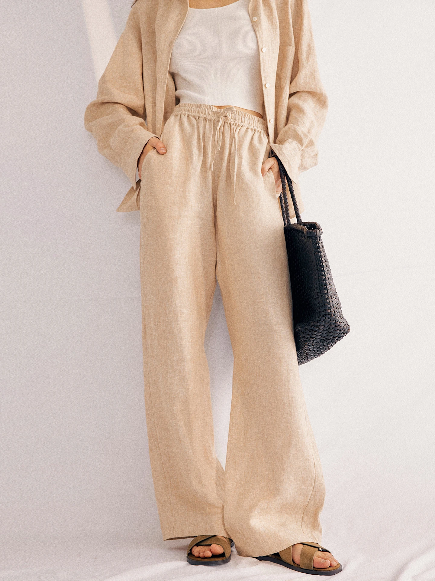 

Женские свободные брюки Thevever Zhang Da с широкими штанинами, легкие льняные повседневные брюки с завышенной талией, стройнящие фигуру