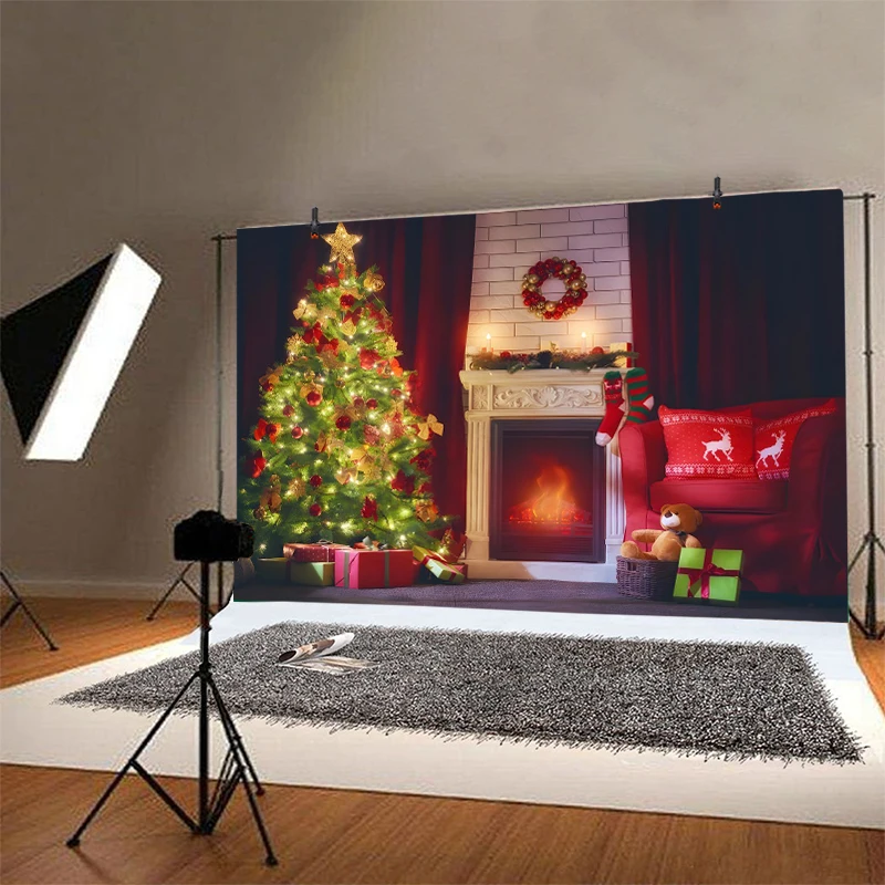 Christmas Fireplace Backdrop for Photography Winter Decorative Fake Fireplace Flame Home Interior Decor Photo Background Cloth