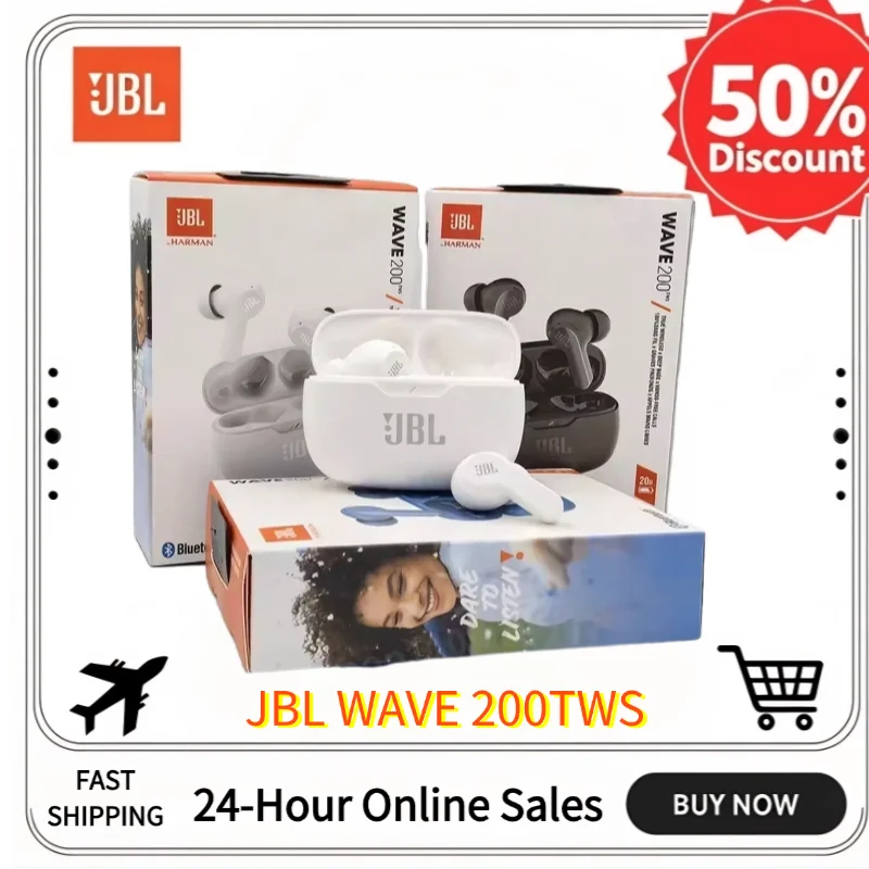 Écouteurs intra-auriculaires sans fil JBL Wave 200TWS, réduction de bruit, HiFi, sport, Bluetooth