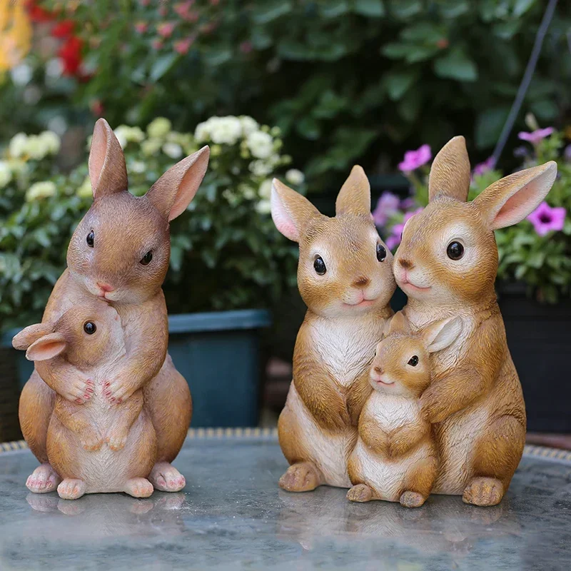 

Couple Child Rabbit Sculpture Ornaments Garden Decoration Resin Rabbit Sctatue Creative Animal Art Home Decoration Birthday gift