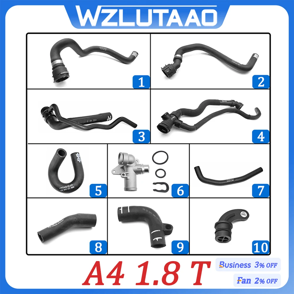 Coolant Water Hose & Pipe Flange For Audi A4 B6 B7 1.8T 06B121132E/057A/058BD/058BT/101A,8E0121101/049N 06B103035 8E1819373R