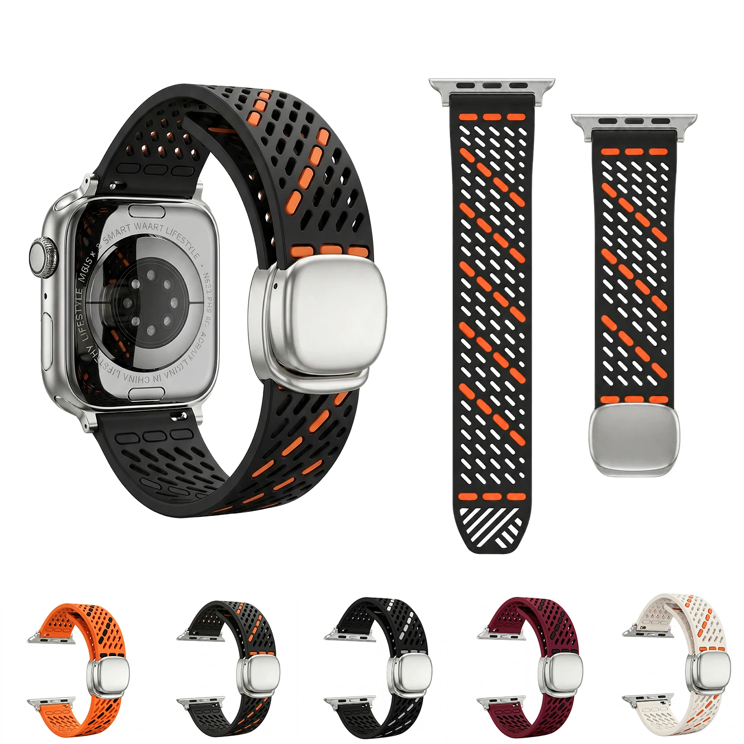 Silikon-Sportarmband für Apple Watch Series 11 10 9 8 7 6 Se Atmungsaktives Magnetarmband für iWatch 46mm 44mm 40mm 41mm 45mm 49mm