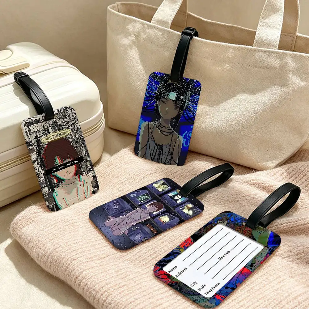 Anime S-Serial Experiments L-lain Waterproof PVC Baggage Tag With Info Card Anti lost Identification Tag For Luggage School