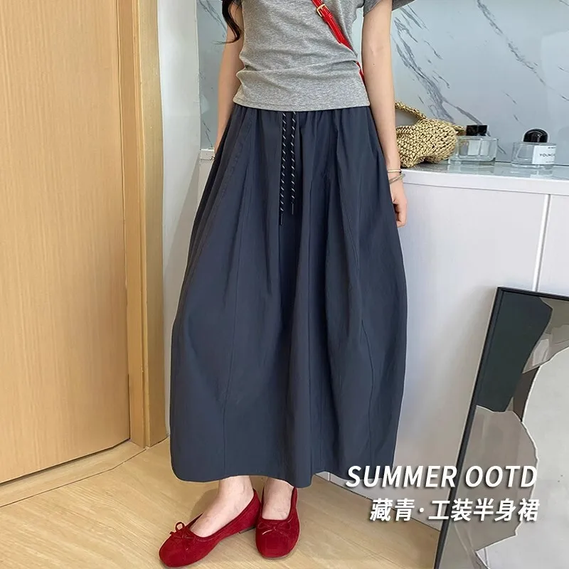 

Navy Blue Workwear Skirt Women New Summer High Waist A Line Long Skirt Pumpkin Skirt Petite Yamamoto Midi Skirt