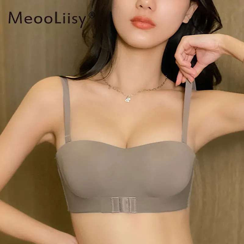 MeooLiisy Tube Top Strapless Lingerie for Women Front Buckle Beautiful Back Push Up Bras Non-slip Invisible Underwear