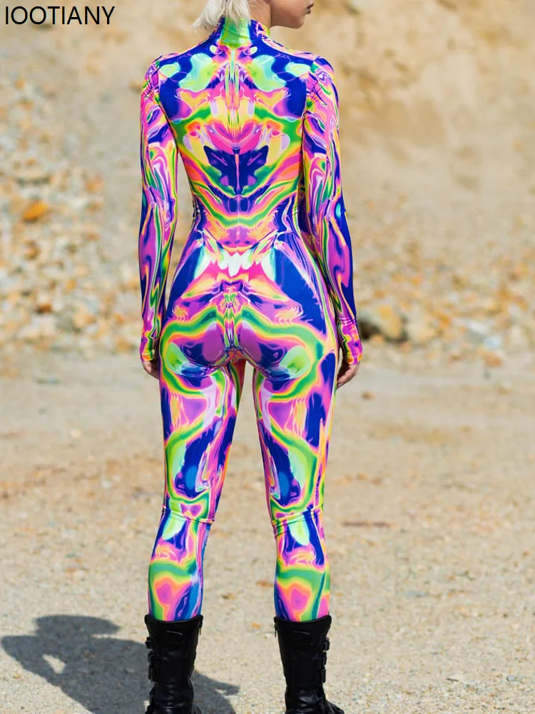 Adulto Halloween colorato Sci-fi tuta Cyberpunk body Burning Man Zentai Suit Holiday Party Morphsuits coppia Rave Outfits