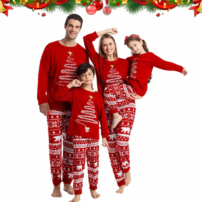 2024 Christmas Pajamas Family Matching Outfits New Year Elk Plaid Printed 2PCS Pyjamas Pants Print Adult Kids Xmas Baby Clothing