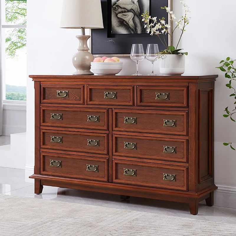 White ash wood all-solid wood nine-drawer cabinet, bedroom storage bed tail cabinet