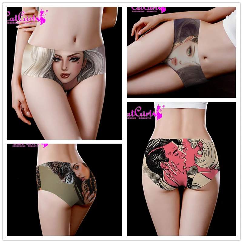 

2022 NEW Sexy Women's panties seamless briefs graffiti print pattern comfortable Breathable Ice silk Underpants female lingerie