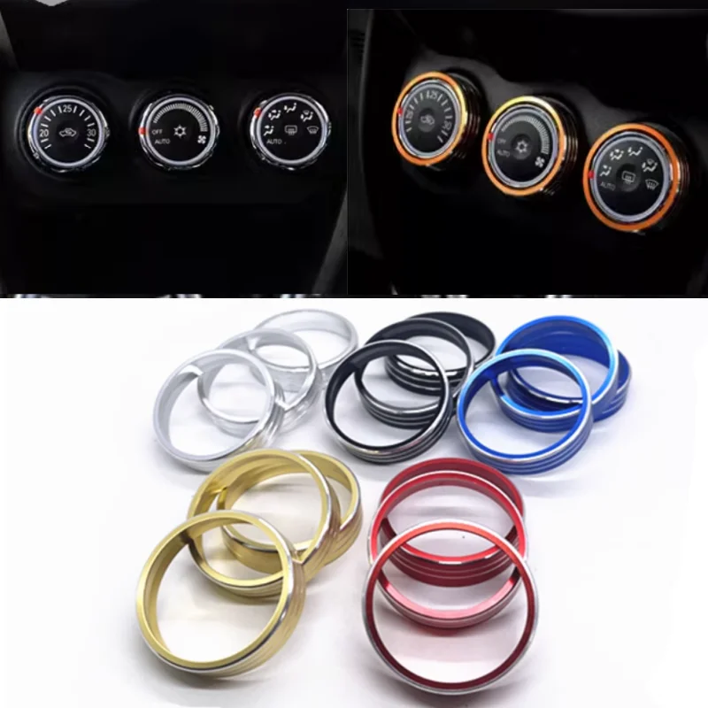 3pcs For Mitsubishi ASX Lancer Outlander Sport RVR Car Accessories Air Conditioning Heat Control Switch AC Knob Decorative Ring