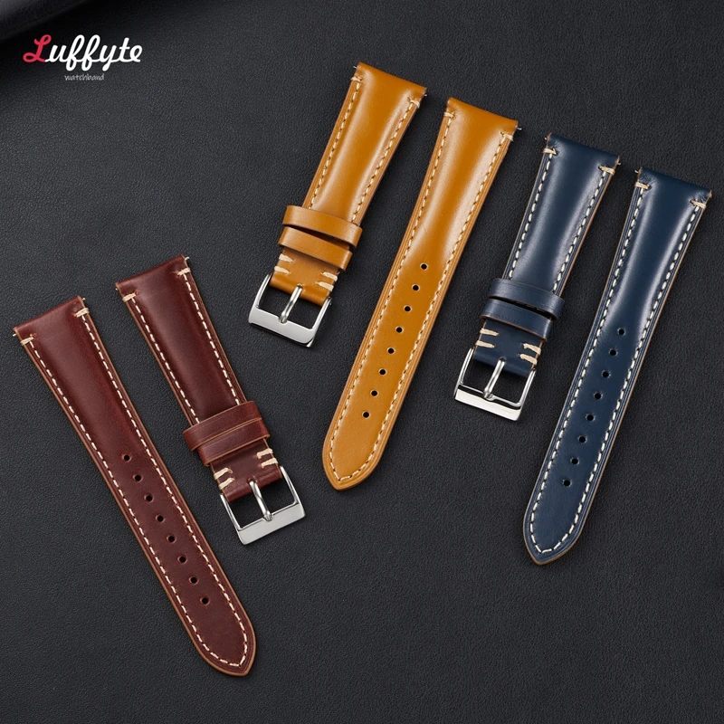 Business Horse Hip Leather Watchband 20mm 22mm Casual Comfortable Handmade High Quality Replacement Watch Strap