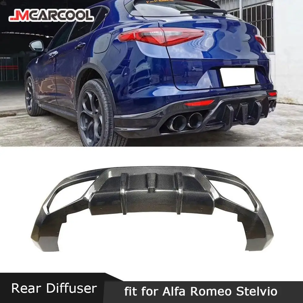 

JMCARCOOL For Alfa Romeo Stelvio 2017-2019 Rear Lip Diffuser Carbon Fiber Fins Shark Style Spoiler Car Bumper Apron Guard Trims