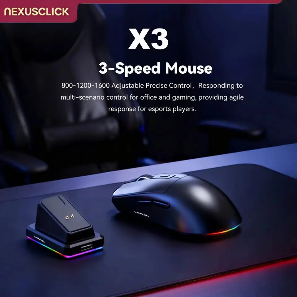 ماوس الألعاب اللاسلكي المريح NexusClick، ماوس خفيف الوزن ثنائي الوضع RGB مع قاعدة شحن مغناطيسية وضبط DPI للكمبيوتر المكتبي - 5