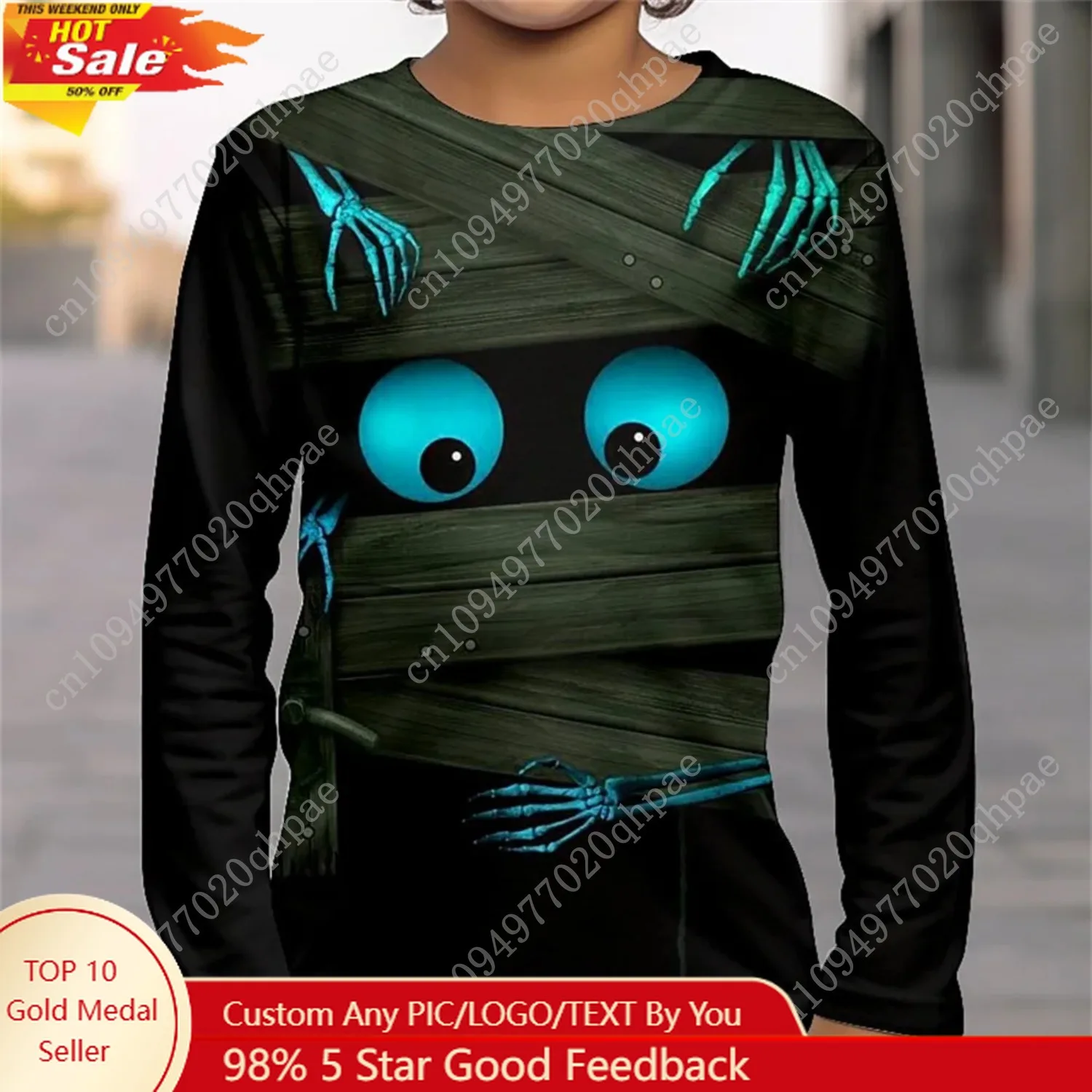 

Girl Clothes Halloween Tees 3D Skull Print T Shirts For Children Clothes Fteenagers Boys Wear Long Sleeve Children's Clothing