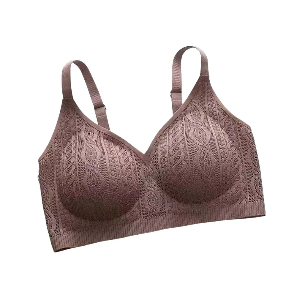 

Vintage Woven Lace Wireless Deep V Bra Close-fitting Anti-sagging Push Up Underwear Lingerie Adjustable Brassiere for Women Yoga