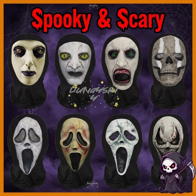 Máscara de Terror de Halloween para Cosplay de Fantasma, Máscara de Terror con Mueca, Cubrecabezas de Terror para Fiesta de Carnaval, Unisex para Adultos
