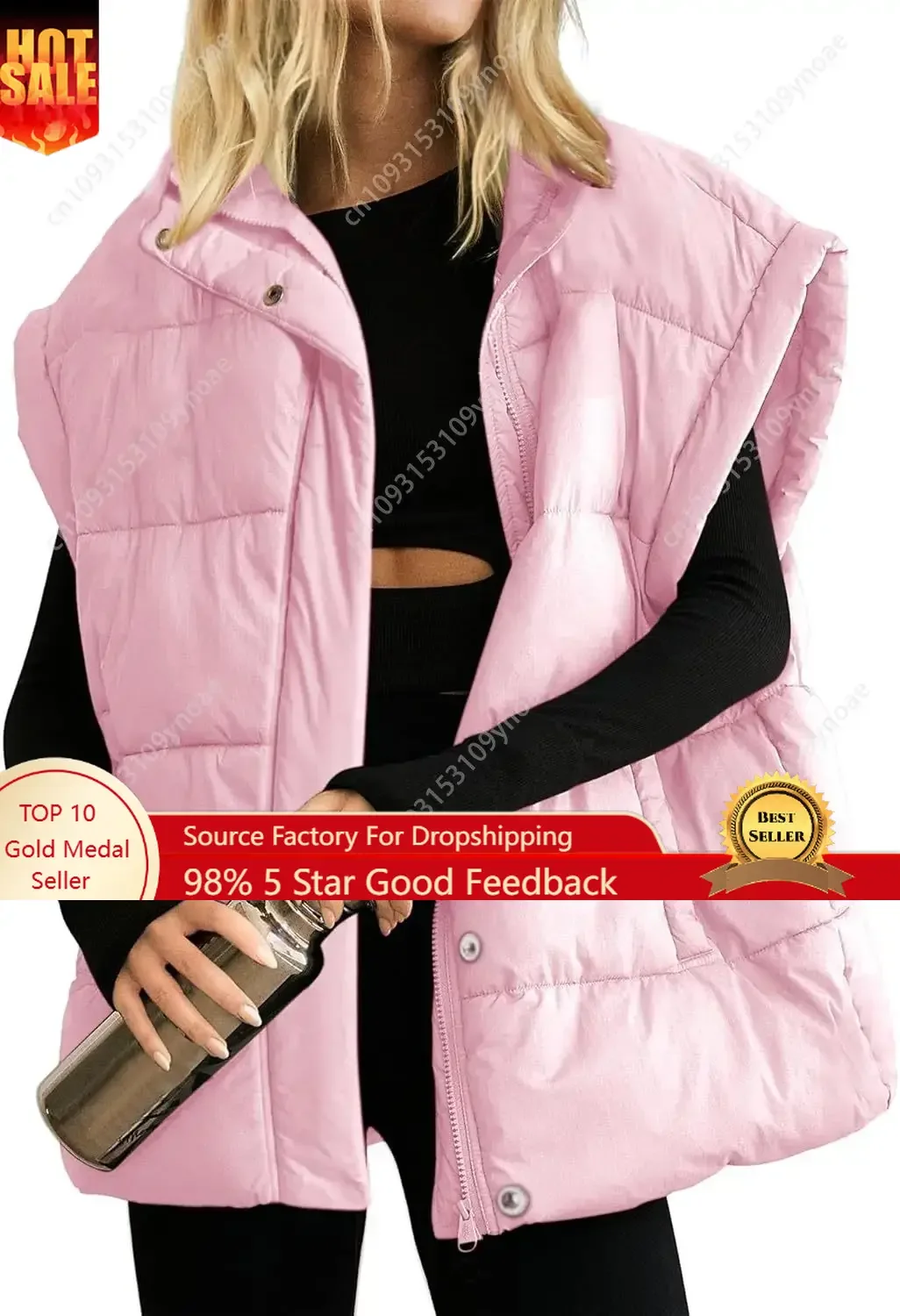 

Oversized Puffer Vest Stand Collar Full Zip Sleeveless Bubble Puffer Vest Quilted Padded Warm Coat Keep Warm Outwear Womans