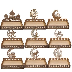 1set Eid Mubarak Wooden DIY Tray Islamic Food Holders for Ramadan Kareem Muslim Home Party Supplies Al-Fitr Table Decorations