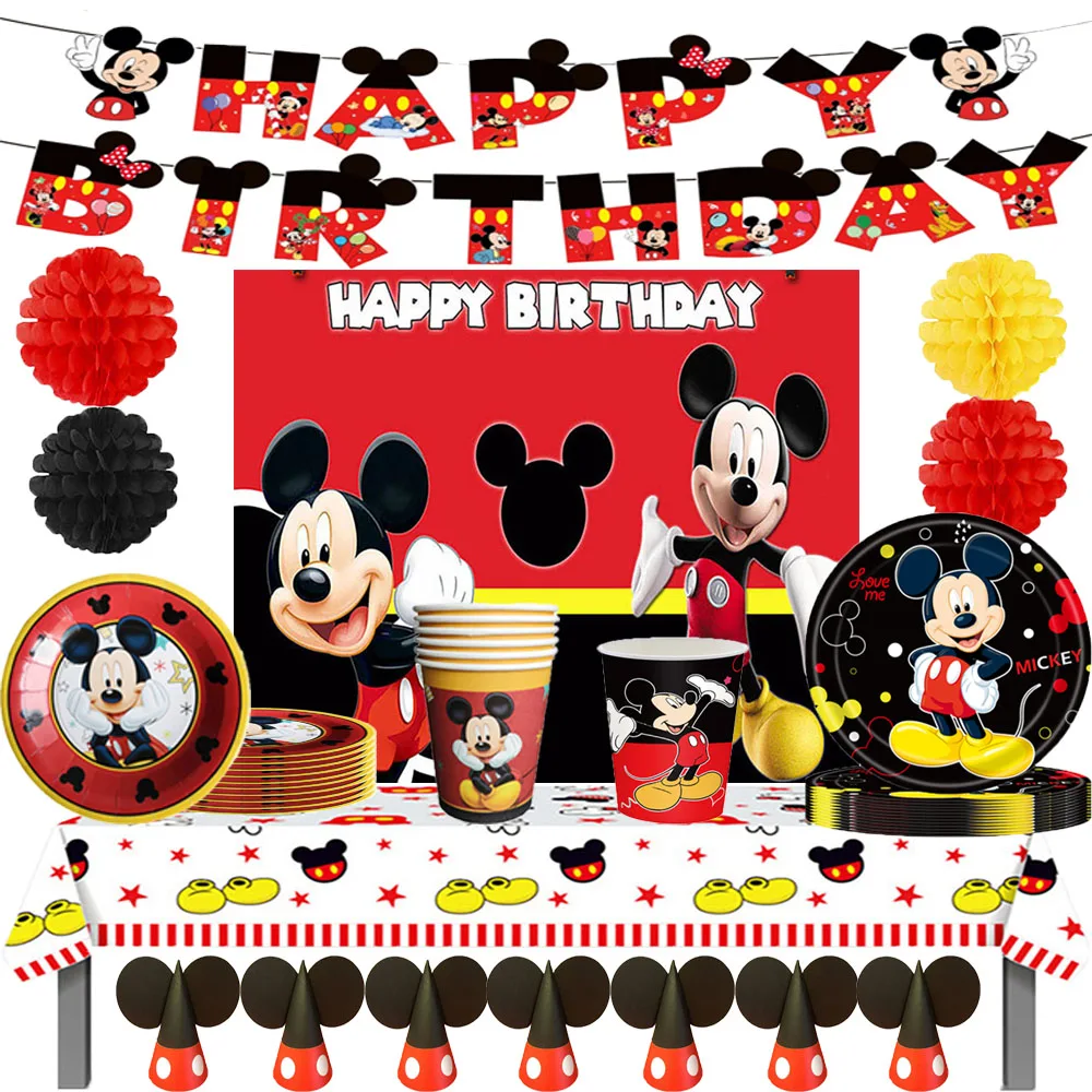 

New Mickey Mouse Theme Children's Birthday Party Decorative Cake Banner Set Baby Shower Articles Boys Love Disposable Tableware