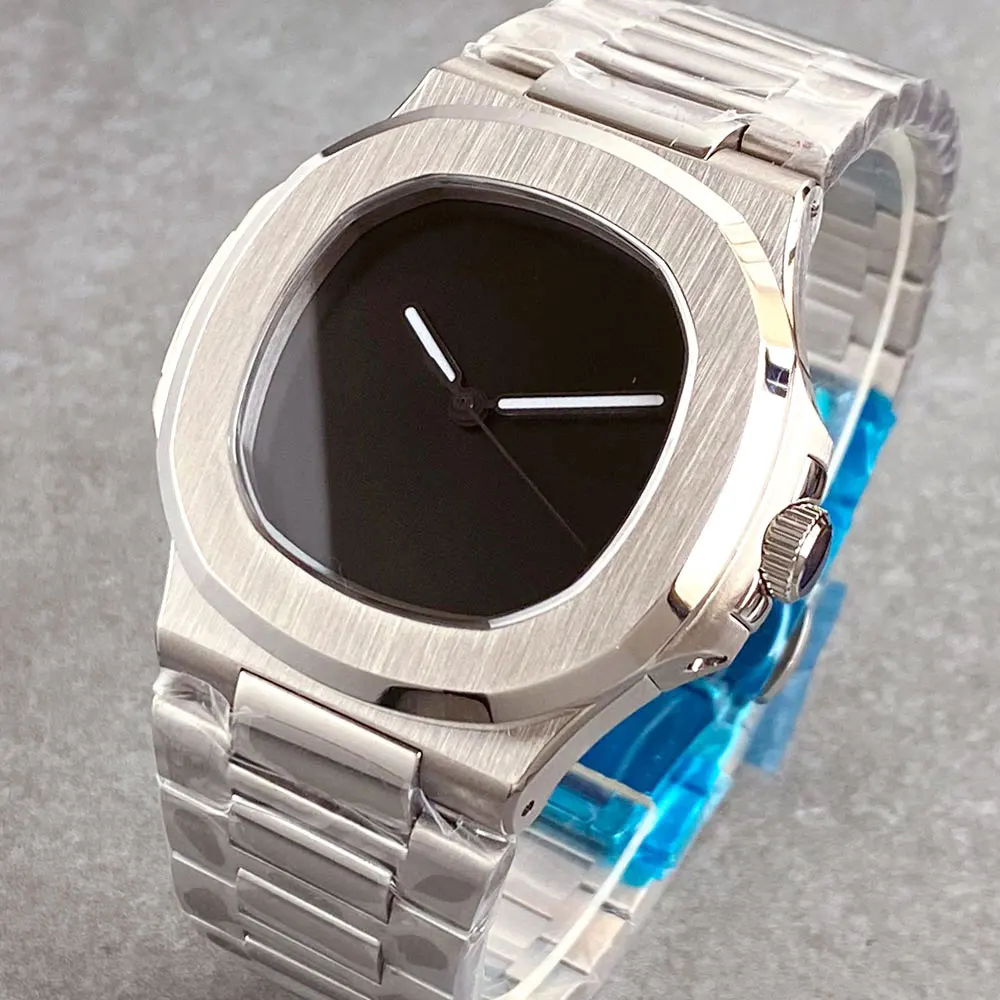 Tandorio Sandblasted Square Case Sapphire Crystal Black Plain Dial Japan NH35A Mechanical Men Watch 10ATM See Through GlassBack